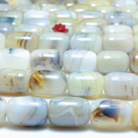 YesBeads Natural Ocean Chalcedony Dendritic Agate smooth barrel drum loose beads wholesale jewelry making