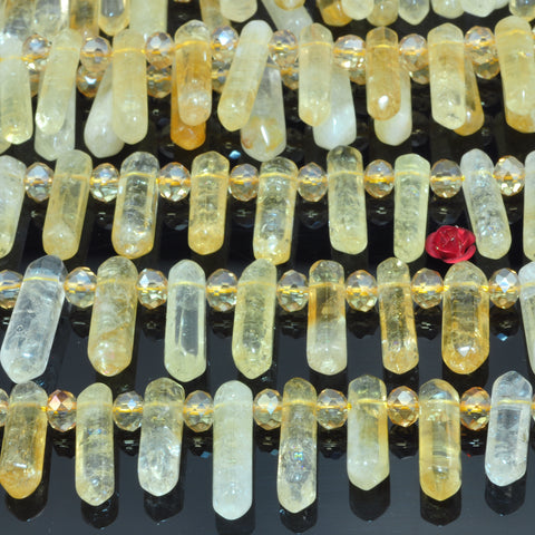 YesBeads Natural Citrine crystal points faceted double terminated point top drilled beads wholesale jewelry  15"