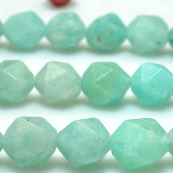 YesBeads Natural Amazonite star cut faceted nugget beads green gemstone wholesale jewelry 15"