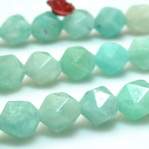 YesBeads Natural Amazonite star cut faceted nugget beads green gemstone wholesale jewelry 15"