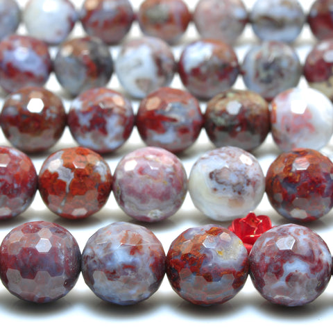 YesBeads Natural Red Lightning Blood Agate Faceted round loose beads wholesale gemstone jewelry making 15"