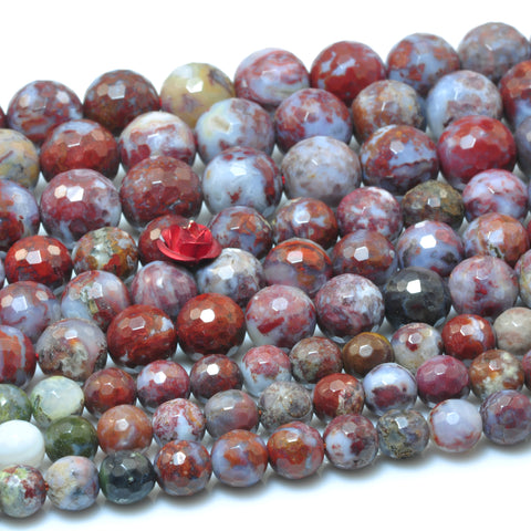YesBeads Natural Red Lightning Blood Agate Faceted round loose beads wholesale gemstone jewelry making 15"