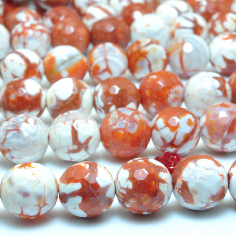 YesBeads Fire Agate faceted round loose beads wholesale gemstone jewelry making 15"