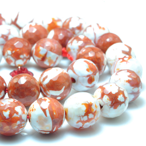 YesBeads Fire Agate faceted round loose beads wholesale gemstone jewelry making 15"