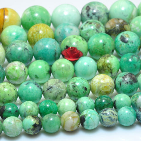 YesBeads Natural Variscite Mineral smooth round loose beads green stone wholesale gemstone jewelry making 15"
