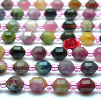 YesBeads Natural Watermelon Tourmaline faceted double terminated point beads wholesale gemstone jewelry making