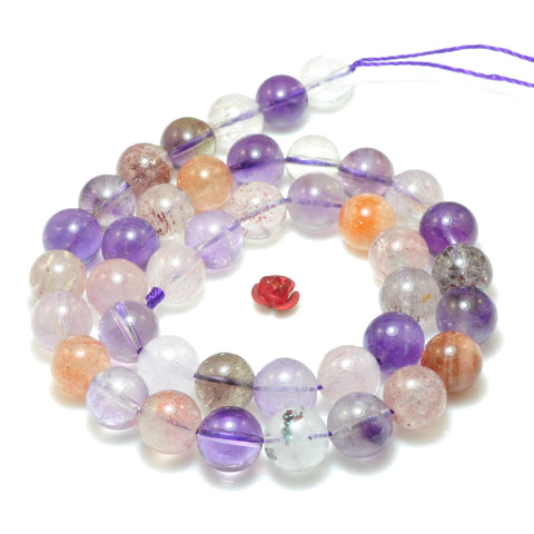 YesBeads Natural Super Seven Cacoxenite Amethyst smooth round loose beads super 7 crystal wholesale gemstone 15"