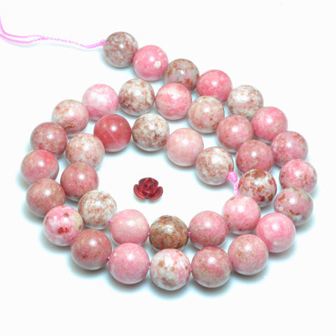 YesBeads Natural Pink Thulite gemstone smooth round beads wholesale stone jewelry making 15"