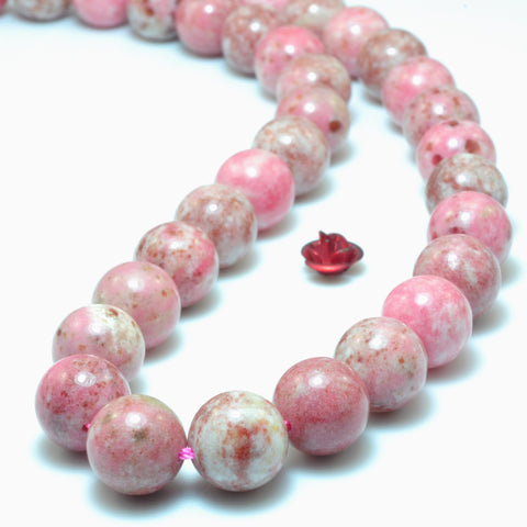 YesBeads Natural Pink Thulite gemstone smooth round beads wholesale stone jewelry making 15"