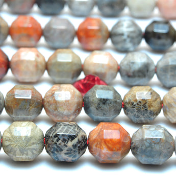 YesBeads Natural Fossil Coral Jasper faceted double terminated point beads wholesale gemstone jewelry making15"