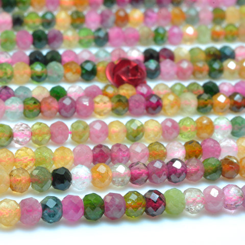 YesBeads Natural Watermelon Tourmaline faceted rondelle loose beads wholesale gemsotne jewelry making 15"