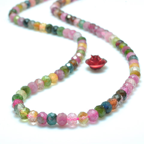 YesBeads Natural Watermelon Tourmaline faceted rondelle loose beads wholesale gemsotne jewelry making 15"