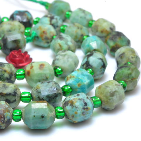 YesBeads Natural African Green Turquoise faceted double terminated point beads wholesale gemstone jewelry making 15"