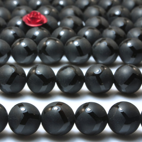 YesBeads Black Onyx matte football round beads wholesale gemstone jewelry making 15"
