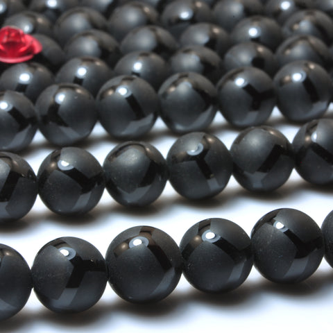 YesBeads Black Onyx matte football round beads wholesale gemstone jewelry making 15"