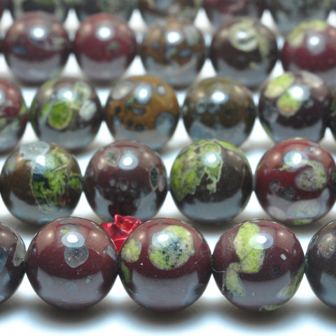 YesBeads Natural Green Red Jasper smooth round beads gemstone semi precious stone wholesale jewelry making 15"