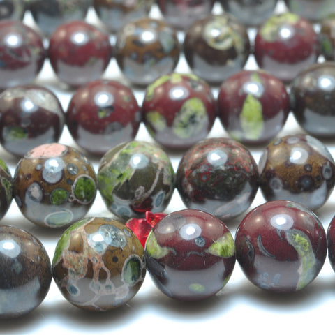 YesBeads Natural Green Red Jasper smooth round beads gemstone semi precious stone wholesale jewelry making 15"