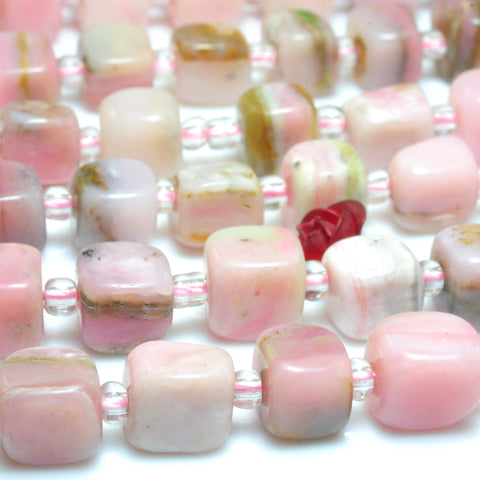 Natural Pink Opal smooth irregular square cube loose beads wholesale gemstones jewelry making 15"
