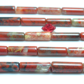 YesBeads Natural Red Brecciated Jasper smooth tube beads loose gemstones wholesale jewelry making 15"