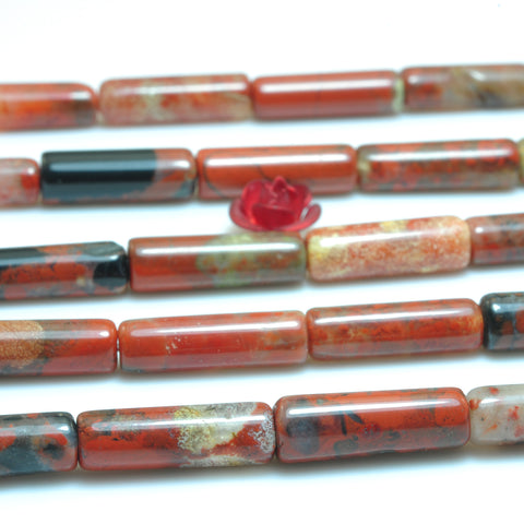 YesBeads Natural Red Brecciated Jasper smooth tube beads loose gemstones wholesale jewelry making 15"