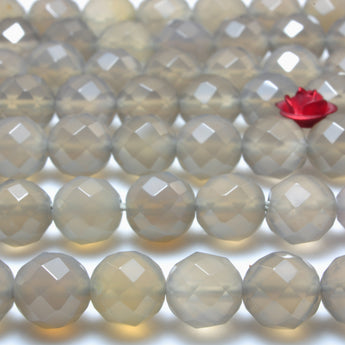 YesBeads Gray Agate faceted round beads wholesale gemstone jewelry making 15"