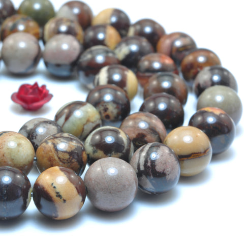 YesBeads Natural Outback Jasper smooth round beads loose gemstones wholesale jewelry making 15"