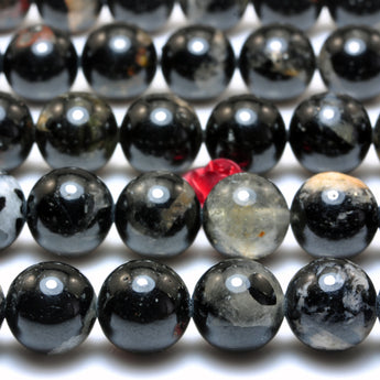 YesBeads Natural Black Tourmaline Crystal smooth round beads loose gemstones wholesale jewelry making 15"