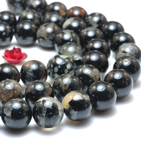 YesBeads Natural Black Tourmaline Crystal smooth round beads loose gemstones wholesale jewelry making 15"