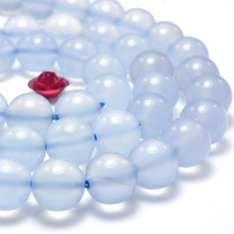 YesBeads Natural Blue Chalcedony Agate smooth round beads loose gemstones jewelry making 15"