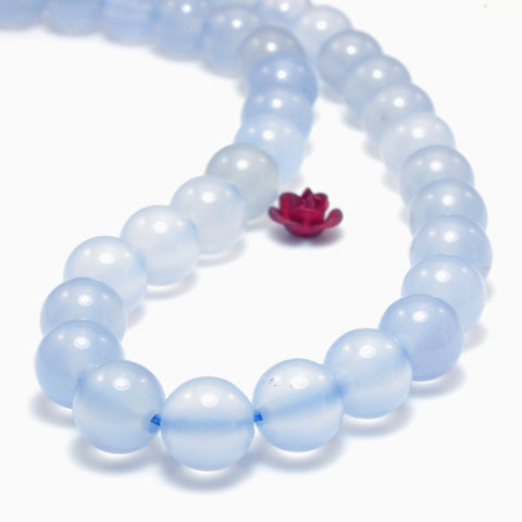 YesBeads Natural Blue Chalcedony Agate smooth round beads loose gemstones jewelry making 15"