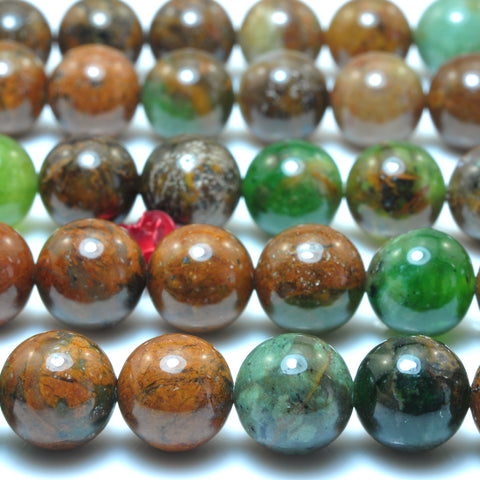 YesBeads Natural Australian Brwon Green Opal smooth round beads wholesale gemstone jewelry making 15"