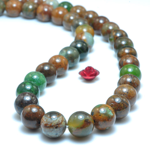 YesBeads Natural Australian Brwon Green Opal smooth round beads wholesale gemstone jewelry making 15"