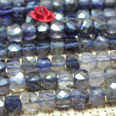 YesBeads Natural Iolite gemstone miscro faceted cube loose beads blue iolite wholesale jewelry making 4mm 15"