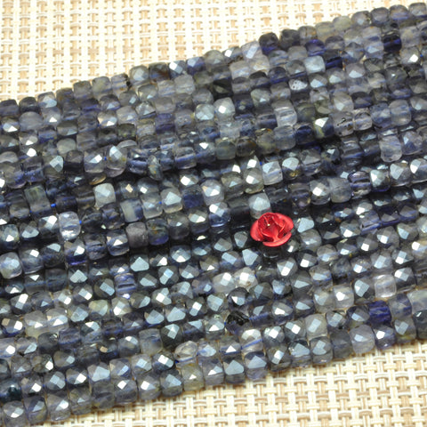 YesBeads Natural Iolite gemstone miscro faceted cube loose beads blue iolite wholesale jewelry making 4mm 15"