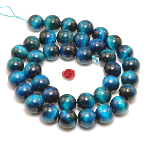 YesBeads Blue Tiger Eye stone smooth round loose beads tiger's eye gemstone wholesale jewelry 15"