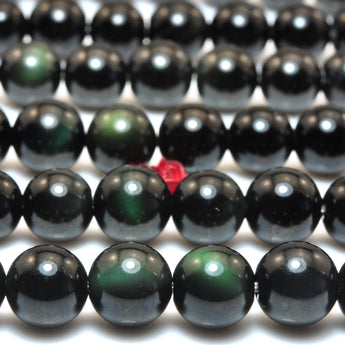 YesBeads Natural Black Obsidian gemstone smooth round beads wholesale gemstone jewelry 6mm-12mm15"
