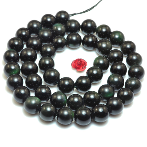 YesBeads Natural Black Obsidian gemstone smooth round beads wholesale gemstone jewelry 6mm-12mm15"