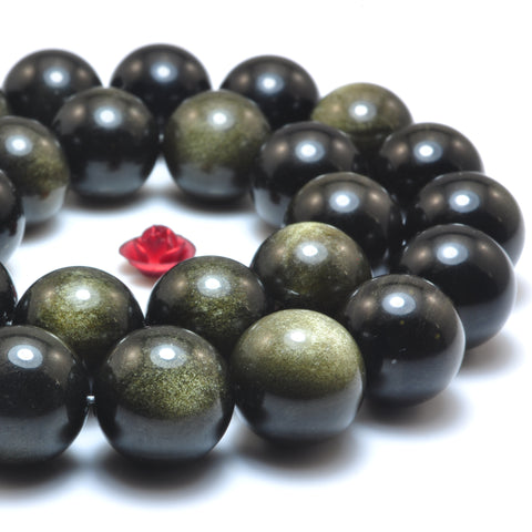 YesBeads Natural black golden obsidian smooth round loose beads gemstone wholesale jewelry bracelet design 15"