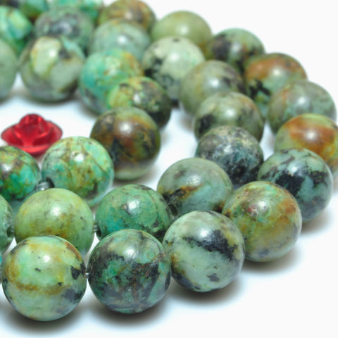 YesBeads Natural African turquoise smooth round loose beads green stone wholesale jewelry making 6mm to 12mm 15"