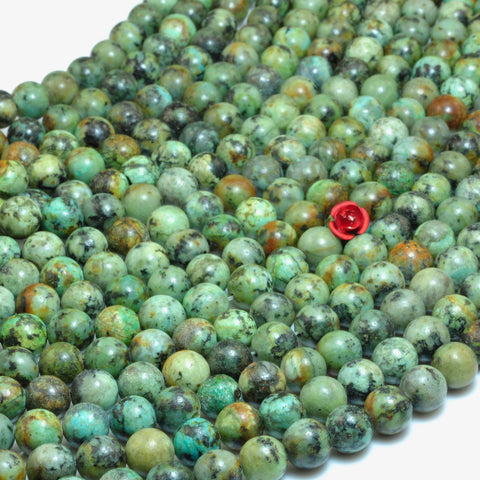 YesBeads Natural African turquoise smooth round loose beads green stone wholesale jewelry making 6mm to 12mm 15"