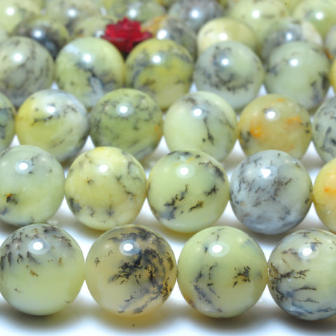 YesBeads Natural yellow moss opal smooth round loose beads gemstone wholesale jewelry making bracelet design 15"