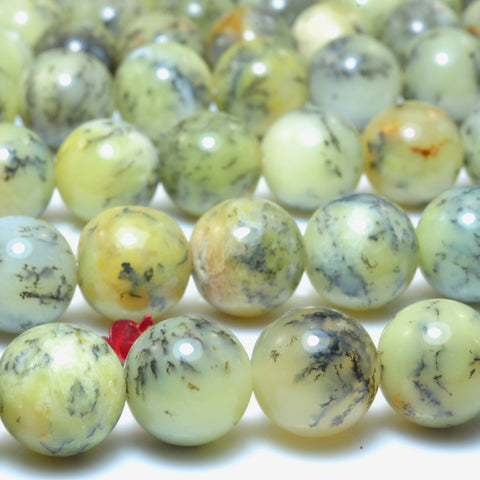YesBeads Natural yellow moss opal smooth round loose beads gemstone wholesale jewelry making bracelet design 15"