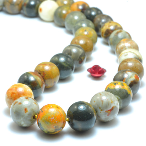 Natural Bumblebee Jasper smooth round beads loose gemstones wholesale jewelry making 15"