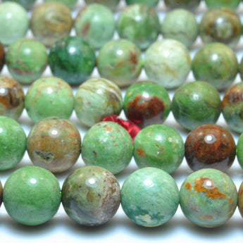 YesBeads Natural Green Peruvian Opal smooth round loose beads gemstone wholesale jewelry bracelet making 15"