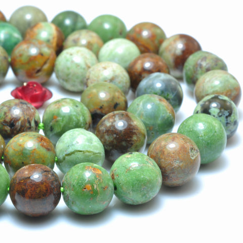 YesBeads Natural Green Peruvian Opal smooth round loose beads gemstone wholesale jewelry bracelet making 15"