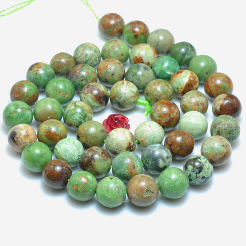 YesBeads Natural Green Peruvian Opal smooth round loose beads gemstone wholesale jewelry bracelet making 15"