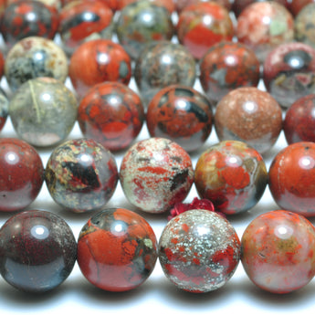 YesBeads Natural red brecciated jasper smooth round loose beads gemstone wholesale jewelry making 10mm 15"