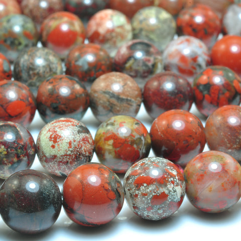 YesBeads Natural red brecciated jasper smooth round loose beads gemstone wholesale jewelry making 10mm 15"