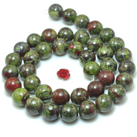 YesBeads Natural dragon bloodstone smooth round loose beads gemstone wholesale jewelry making  15"