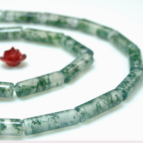 YesBeads Natural Green Moss Agate AA grade smooth tube cylinder beads gemstone wholesale jewelry making 15"